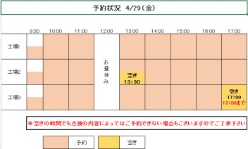 GW前のご予約状況！